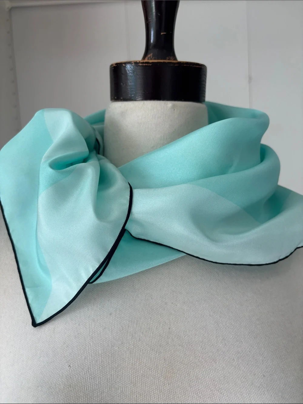 Light Aqua Neck Scarf with Black Trim silk scarf